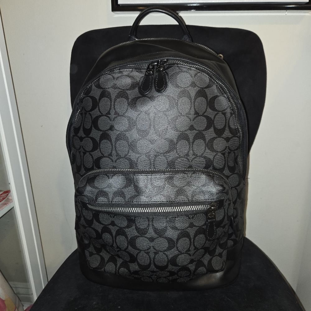 Coach West Backpack Signature Canvas Charcoal Black NWT 2736 Unisex Laptop Bag - Picture 5 of 16